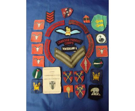 A Collection of Shoulder Titles; Royal Engineers, New Zealand and Canadian plus Cpl stripes etc, 8 items and a large collecti