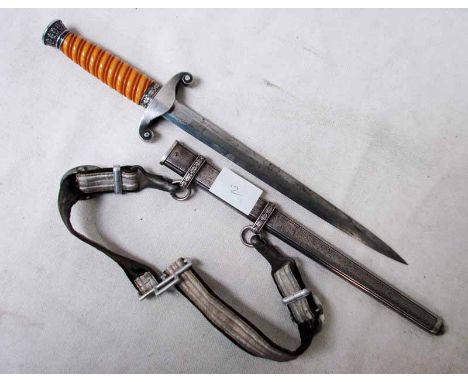 WW2 Third Reich German Army Nazi Dagger with Hangers, straight blade with correctly etched FW Holler makers mark, early nicke