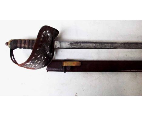 A George V Infantry Officer's Sword, 82.5cm steel blade etched and with Royal cipher inscribed Proved, pierced steel hilt, wi