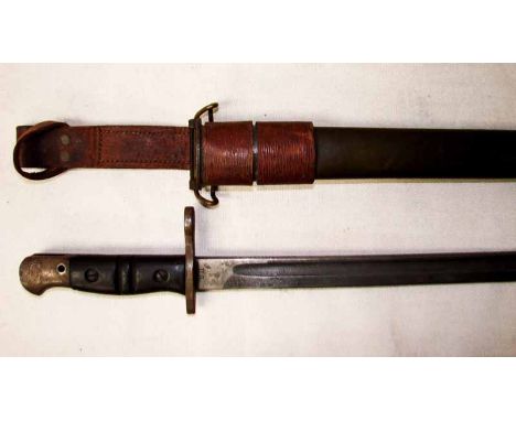 A WW1 US P17 Bayonet dated 1917, W makers mark and US flaming grenade mark to all bright steel single edge 43cm fullered blad