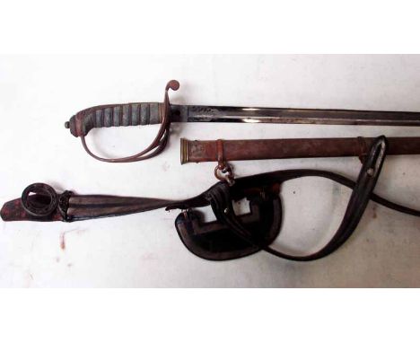 A Victorian Army Officer's Sword, 84cm steel fullered blade, etched and with Royal cipher signed E THURKLE Soho London, wired