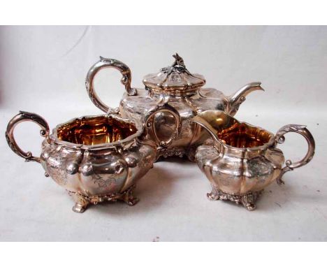 An early Victorian Silver Three Piece Tea Service by John Tapley, London 1839, consisting of teapot, two-handled sucrier and 