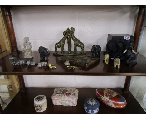 Shelf of animal figures to include soapstone