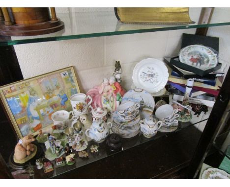 Shelf of collectables to include Oriental china, L/E plates etc