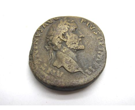 Antoninus Pius AE Sestertius. Rome, AD 156-157. ANTONINVS AVG PIVS P P IMP II, laureate head right / [TR POT XX CO]S IIII, Ro