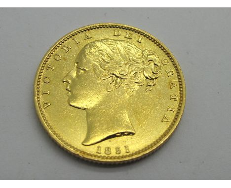 Queen Victoria 'Shield Back' Gold Sovereign, 1851, good detail to portrait, (8.0g).