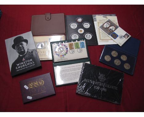 A Collection of Predominately Commemorative Crowns and Medallions, to include The Turner Bicentenary Medallic First Day Cover