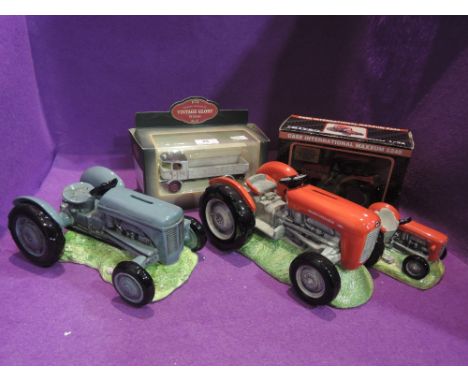 Two Border Fine Arts Massey Ferguson ceramic studies, Money Box and Egg Cup, a similar Money Box along with two diecast model