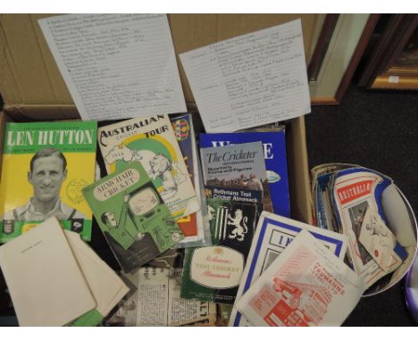 A large collection of sporting memorabilia including many programmes including India &amp; Australia Cricket tour 1967 &amp; 