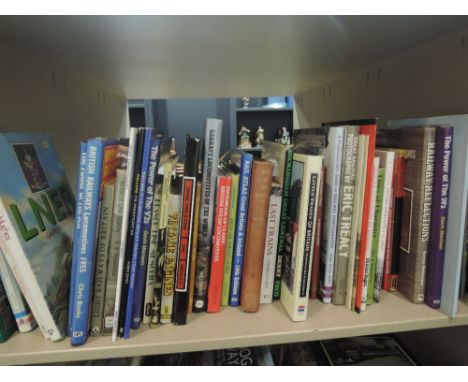 A shelf of Railway related volumes, Mallard, Lines Of Character, The Trains We Loved and similar