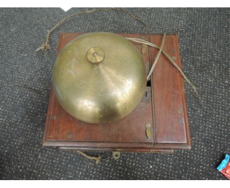  A vintage railway mahogany cased Block Bell, with large mushroom bell, having tested date for 1949