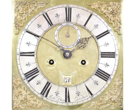 A Late 17th Century/Early 18th Century Long Case Clock Movement, by Samuel Day of London, the 11ins square brass dial with si