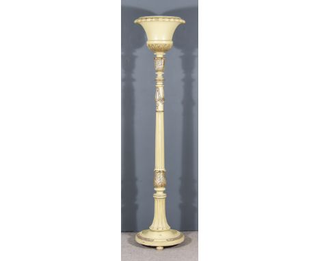An Italian Painted Electric Standard Lamp of Campagna Form, with turned, fluted and leaf capped column on circular platform b