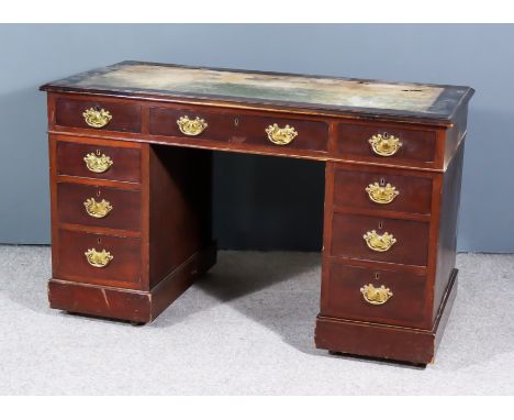 A Late Victorian Mahogany Kneehole Desk, with leather inset to top, fitted nine drawers on plinth base, 47ins wide x 24ins de