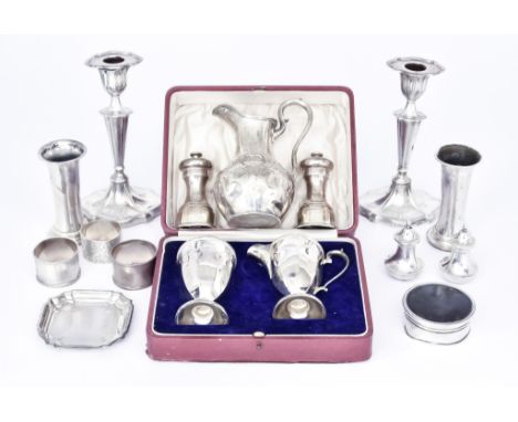 A George V Silver Sugar Caster and Matching Cream Jug and Mixed Silver Ware, the sugar caster and cream jug by Hamilton &amp;