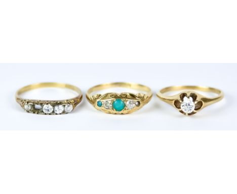 Three Gem Set Rings, 20th Century, 18ct gold, comprising - one solitaire diamond ring, set with a brilliant cut round diamond