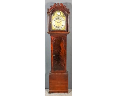 A 19th Century Mahogany Longcase Clock, containing an 18th Century movement by John Wimble of Ashford, the 12ins arched brass