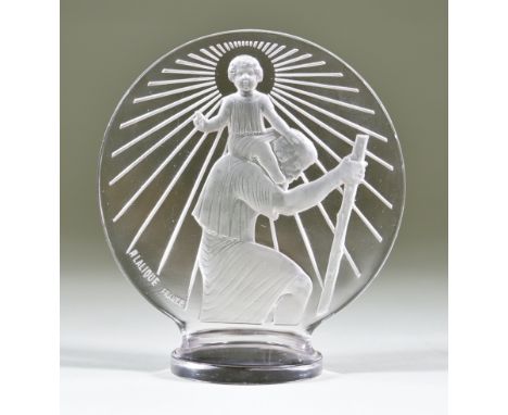 St Christopher No. 1142 - A Lalique Clear and Frosted Glass Car Mascot, designed by Rene Lalique, 4.5ins high, intaglio "R La
