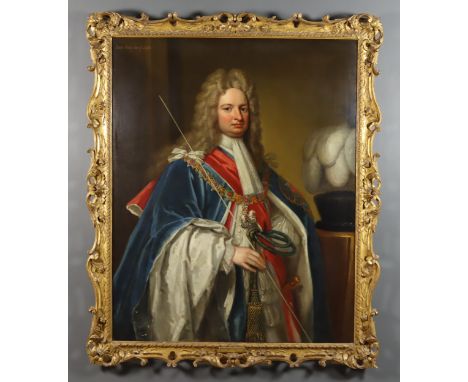 After Godfrey Kneller (1646-1723) - Oil painting - Three-quarter length portrait of Robert Harley, Earl of Oxford (1661-1724)