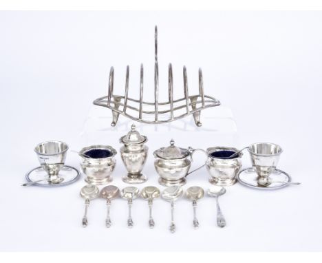 An Edward VII Silver Six Division Toast Rack and Mixed Silver Ware the toast rack by Lee &amp; Wigfull, Sheffield 1906, of ov