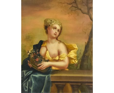 19th Century Continental School - Oil painting - Half length portrait of a classical female beauty, canvas on board 6.5ins x 