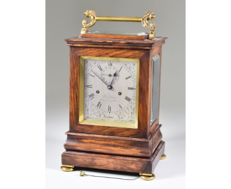 A Victorian Rosewood Four Glass Mantel Clock by John Frodsham, Green Church Street, London, the 3.75ins silvered dial with Ro