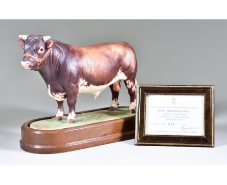 A Royal Worcester Model of Dairy Shorthorn Bull, modelled by Doris Lindner, No. 314, circa 1965, printed mark, certificate of