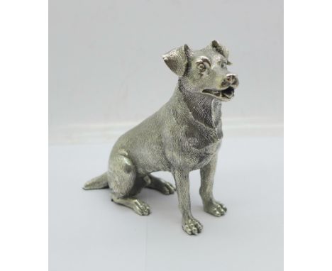 A silver covered model dog, hallmarked and also marked FILLED, height 9cm 