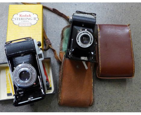 A Kodak Sterling II camera with box, manual and case and a Kodak Brownie Size 20 camera with case 