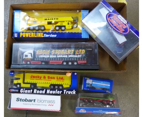 Seven model trucks including Corgi 75201 ERF Curtainside Eddie Stobart truck, boxed 