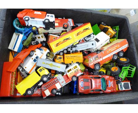 A large box of mixed die-cast model vehicles, Dinky, Corgi, Matchbox and Polistil 