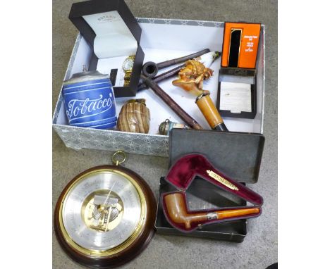 A barometer, pipes, tobacco jar, etc. 
