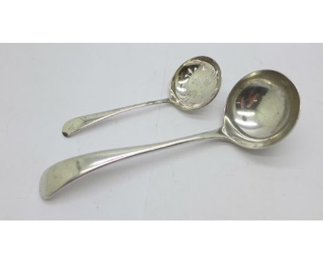 A silver ladle and sifter spoon, 70g 