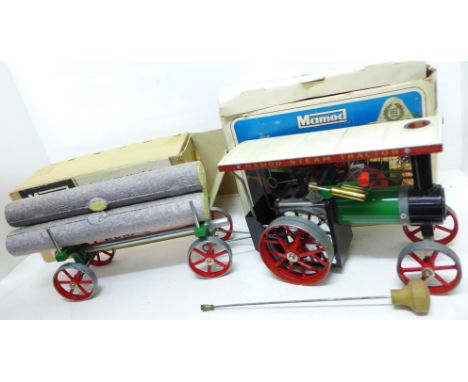 A Mamod TE1A Traction Engine with Lumber Wagon, both boxed 