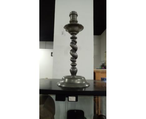 LARGE PEWTER BARLEY TWIST CANDLE STICK , 43CM APPROX.