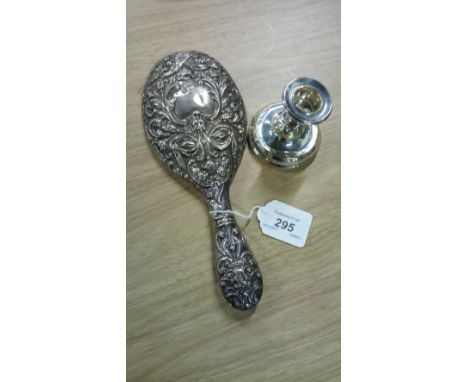 VINTAGE SILVER BACKED MIRROR & SILVER CANDLESTICK