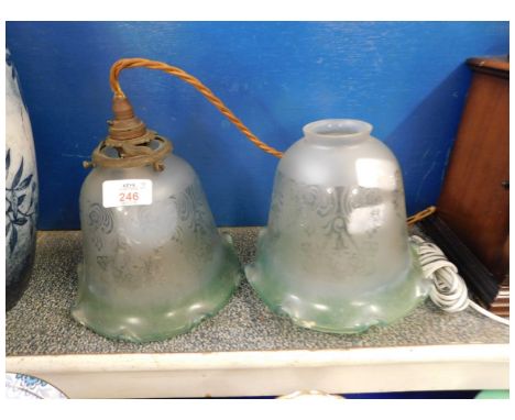 GROUP OF FOUR GLASS SHADES WITH SWIRLING ART NOUVEAU DESIGN, 17CM HIGH  