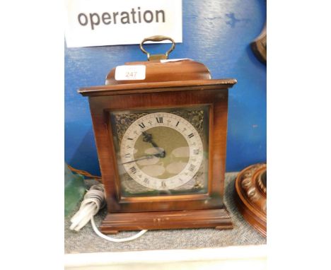 TEAK FRAMED PAGODA TOP MANTEL CLOCK WITH BRASS DIAL (ELECTRIC)   