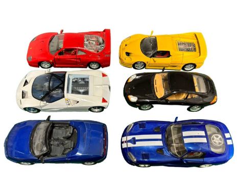 A group of large-scale die-cast racing cars by Bburago and Maisto