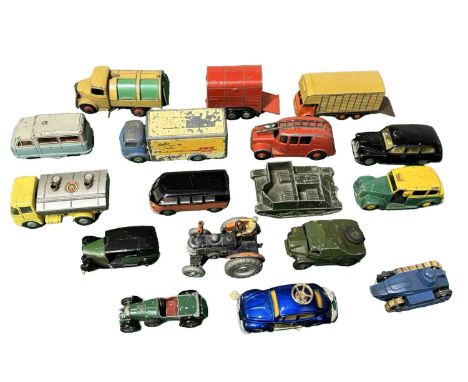 A collection of various playworn diecast cars, to include Dinky, Corgi, Lone Star etc
