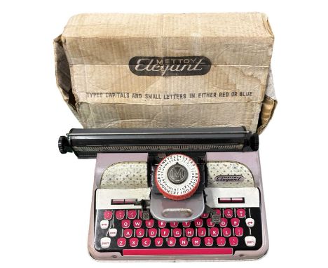 A vintage tinplate Mettoy typewriter in original box (some wear and water damage)