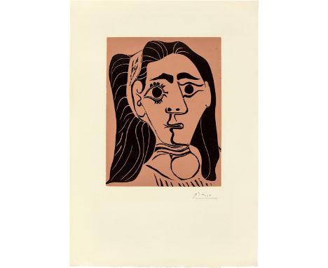 Pablo Picasso (Málaga 1881 – 1973 Mougins). „Jacqueline au bandeau III“. 1962Farblinolschnitt auf Arches-Velin. 34,8&nbsp;×&n