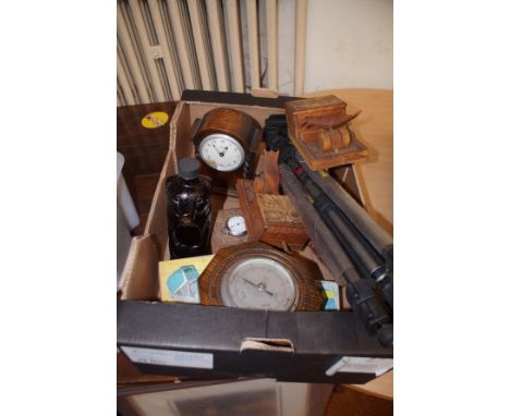 Mixed box to include 2x cigarette pickers, Ferranti clock, barometer &amp; others