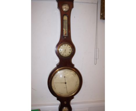 Victorian wheel barometer with clock &amp; thermometer. Hull maker Height 110 cm clock not working