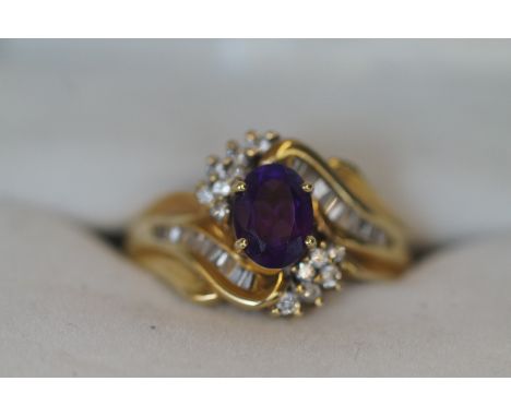 14ct Gold amethyst &amp; diamond ring