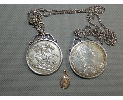 Edwardian crown dated 1902 together with a silver Theresia crown &amp; 9ct Gold St Christopher 