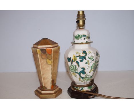 Crown ducal Charlotte Rhead lamp base together with a Masons lamp base