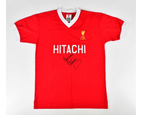 KENNY DALGLISH; a signed Liverpool retro style shirt, signed to the front, size M.Condition Report: Light creasing and genera