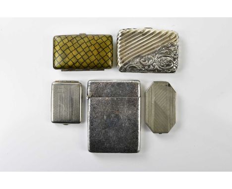 A collection of cigarette cases including one hallmarked silver example, together with a compact (5).