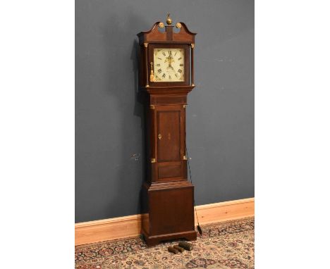 HENRY CREWE; a 19th century thirty hour longcase clock, the hood with applied brass eagle finial and broken swan neck pedimen